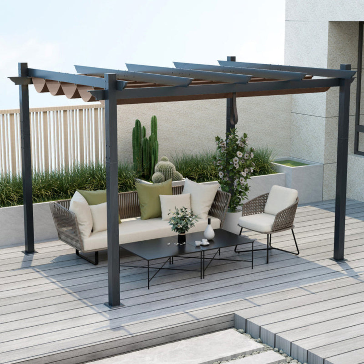 10 X 12 Feet Outdoor Aluminum Retractable Pergola Canopy Shelter Grape Trellis