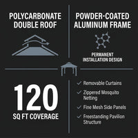 12'X10' Hardtop Gazebo, Aluminum Permanent Pavilion with Polycarbonate Double Roof, Removable Curtains & Mosquito Netting for Patio, Garden, Lawn, Upgrade Your Outdoors: Heavy Duty Hardtop Gazebo — Results & Stats