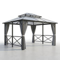 Hardtop Gazebo Built to Last Outdoors, 12x10 Aluminum Frame, Polycarbonate Double Roof, Mosquito Netting