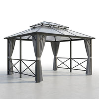 12'X10' Hardtop Gazebo, Aluminum Permanent Pavilion with Polycarbonate Double Roof, Removable Curtains & Mosquito Netting for Patio, Garden, Lawn, Upgrade Your Outdoors: Heavy Duty Hardtop Gazebo — Studio Shot
