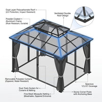 12'X10' Hardtop Gazebo, Aluminum Permanent Pavilion with Polycarbonate Double Roof, Removable Curtains & Mosquito Netting for Patio, Garden, Lawn, Upgrade Your Outdoors: Heavy Duty Hardtop Gazebo — How It Works