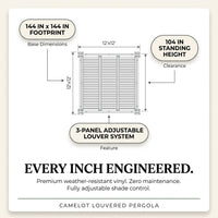 144"L X 144"W X 104"H Vinyl Camelot Louvered Pergola, White, VA42070 — Results & Stats