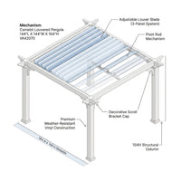 144"L X 144"W X 104"H Vinyl Camelot Louvered Pergola, White, VA42070 — How It Works