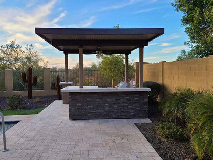 KoKoMo Outdoor Kitchen BBQ Island with 12' x 12' Pergola – Built-In 4-Burner Grill, Refrigerator, and Lighting