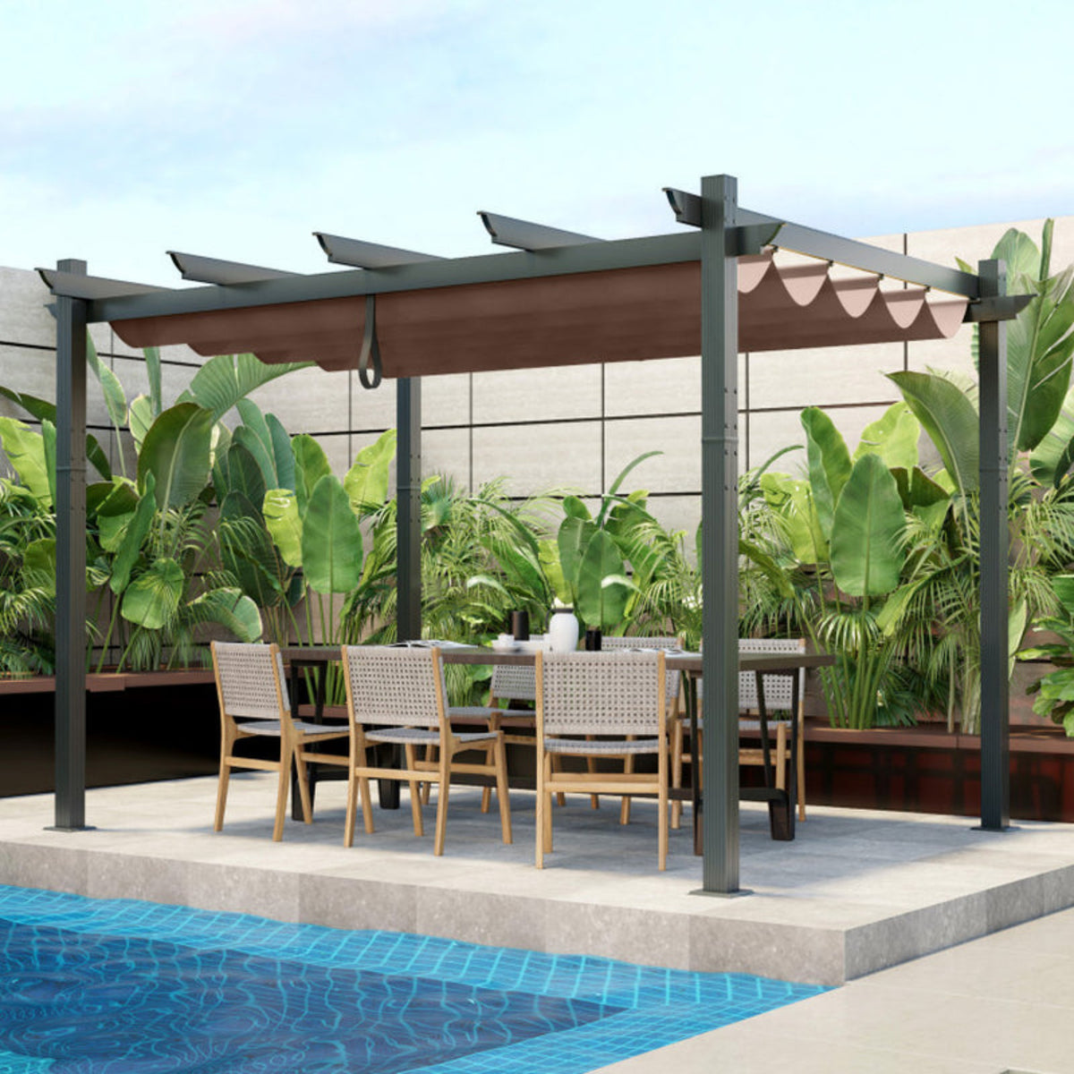 10 X 12 Feet Outdoor Aluminum Retractable Pergola Canopy Shelter Grape Trellis