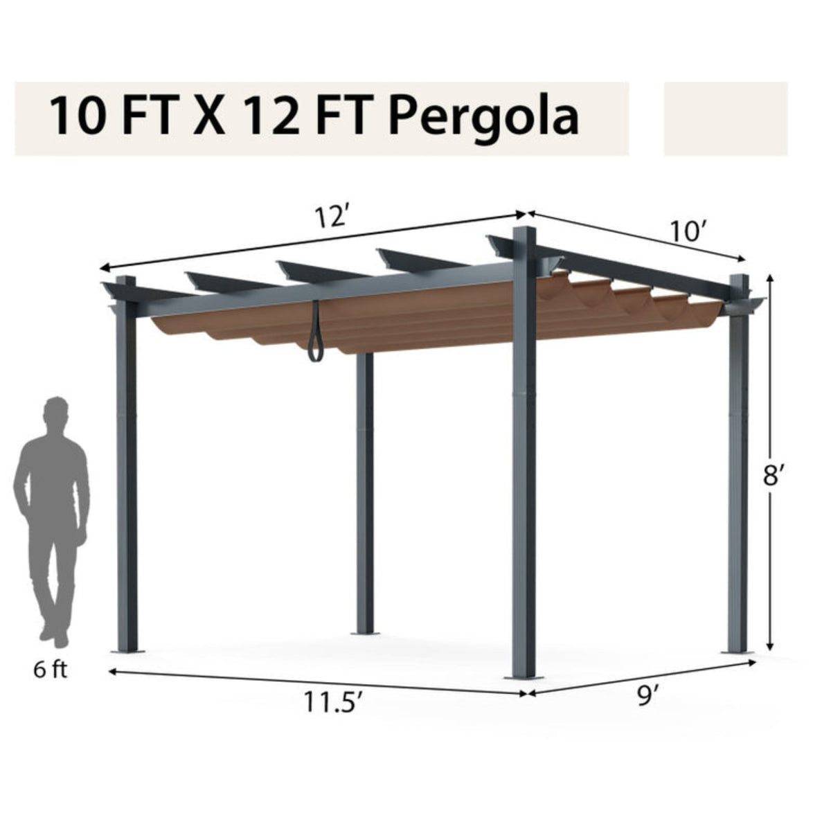 10 X 12 Feet Outdoor Aluminum Retractable Pergola Canopy Shelter Grape Trellis