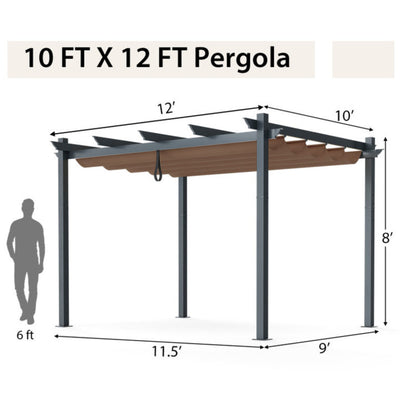 10 X 12 Feet Outdoor Aluminum Retractable Pergola Canopy Shelter Grape Trellis