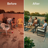 4-Piece Wicker Patio Conversation Set with Cushion, Outdoor Patio Furniture Set with Wood Table Top-Grey Cushions — Before & After