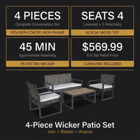 4-Piece Wicker Patio Conversation Set with Cushion, Outdoor Patio Furniture Set with Wood Table Top-Grey Cushions — Results & Stats