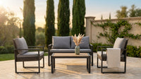 4-Piece Wicker Patio Conversation Set with Cushion, Outdoor Patio Furniture Set with Wood Table Top-Grey Cushions — Lifestyle