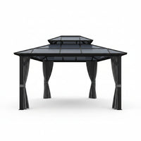 Hardtop Gazebo Built to Last Outdoors, 12x10 Aluminum Frame, Polycarbonate Double Roof, Mosquito Netting
