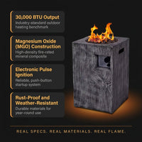 Outdoor Propane Fire Pit, 30000 BTU Column Propane Fire Pit, Wood-Look Surface — Results & Stats