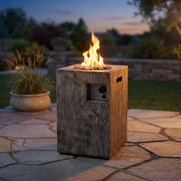 Outdoor Propane Fire Pit, 30000 BTU Column Propane Fire Pit, Wood-Look Surface — Studio Shot