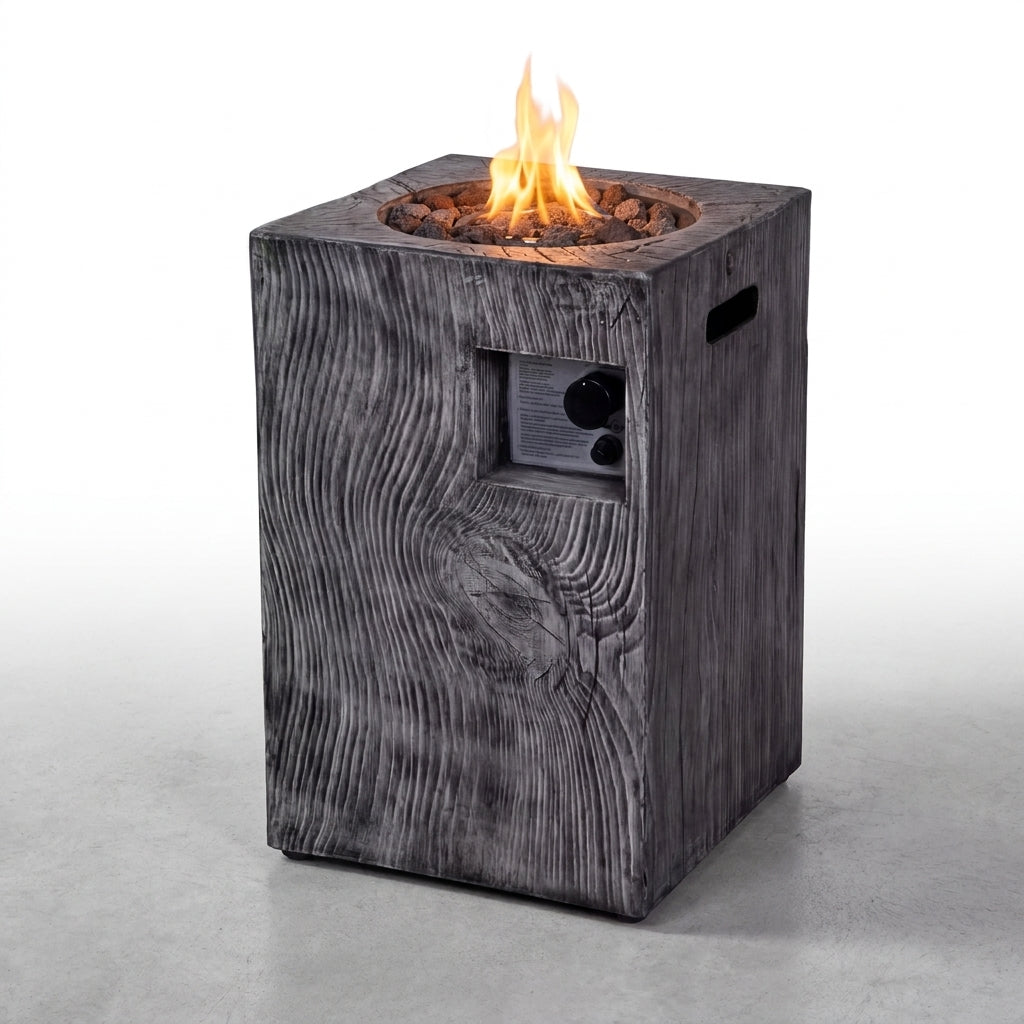 Outdoor Propane Fire Pit, 30000 BTU Column Propane Fire Pit, Wood-Look Surface — Studio Shot