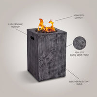 Outdoor Propane Fire Pit, 30000 BTU Column Propane Fire Pit, Wood-Look Surface — infographic