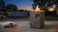 Outdoor Propane Fire Pit, 30000 BTU Column Propane Fire Pit, Wood-Look Surface — Lifestyle
