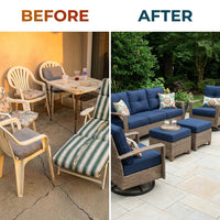 Patio Furniture Set 6-Piece Outdoor Patio Conversation Set with Blue Cushions Lawn Furniture — Before & After