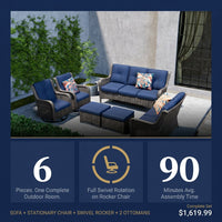 Patio Furniture Set 6-Piece Outdoor Patio Conversation Set with Blue Cushions Lawn Furniture — Results & Stats