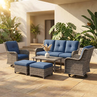 Patio Furniture Set 6-Piece Outdoor Patio Conversation Set with Blue Cushions Lawn Furniture — Studio Shot