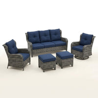 Patio Furniture Set 6-Piece Outdoor Patio Conversation Set with Blue Cushions Lawn Furniture — Studio Shot