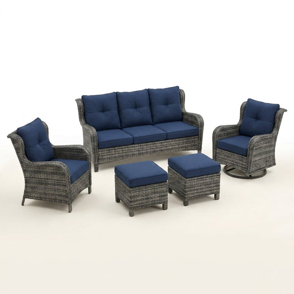 Patio Furniture Set 6-Piece Outdoor Patio Conversation Set with Blue Cushions Lawn Furniture — Studio Shot