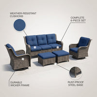 Patio Furniture Set 6-Piece Outdoor Patio Conversation Set with Blue Cushions Lawn Furniture — infographic