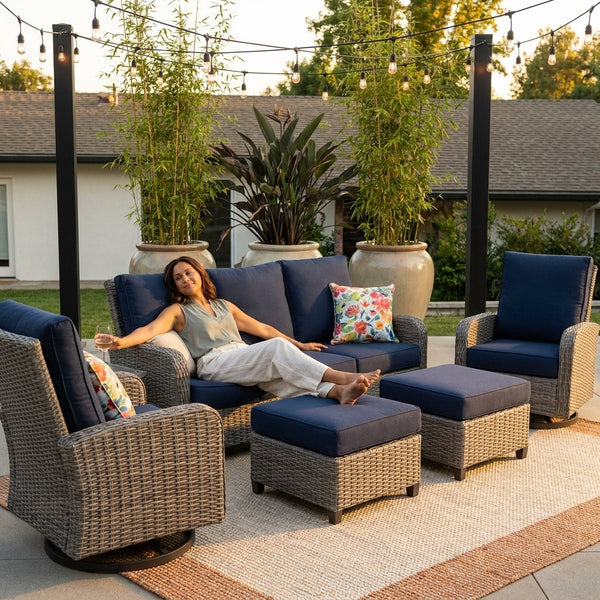Outdoor Patio Conversation Set Built for All-Weather Use, Steel Frame, High-Density Cushions, 6 Piece Set