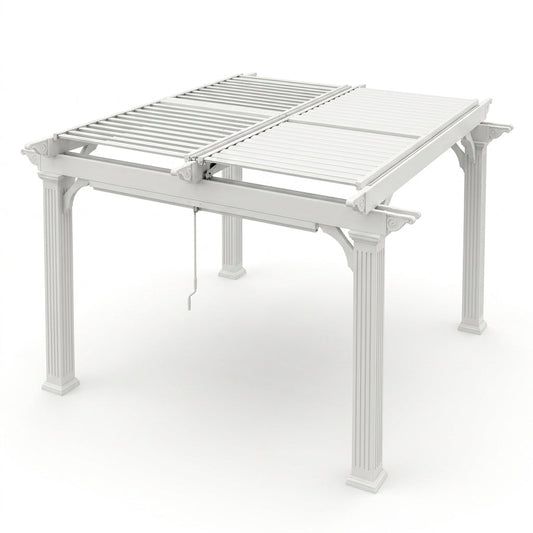 Vinyl Louvered Pergola Engineered for All-Weather Use, Adjustable Louver System, 12x12 Foot Coverage, Premium White Finish — Studio Shot