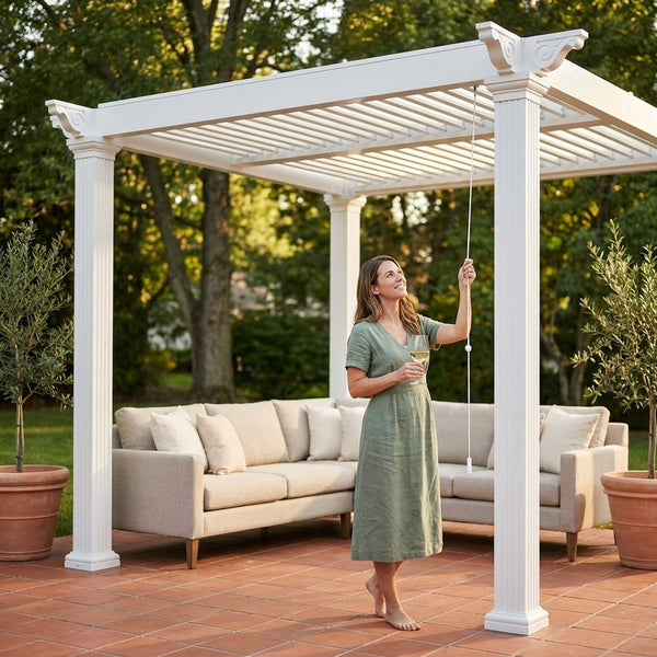 Vinyl Pergola Engineered for All-Weather Use, Adjustable Louver System, 12x12 Coverage, Premium White Finish