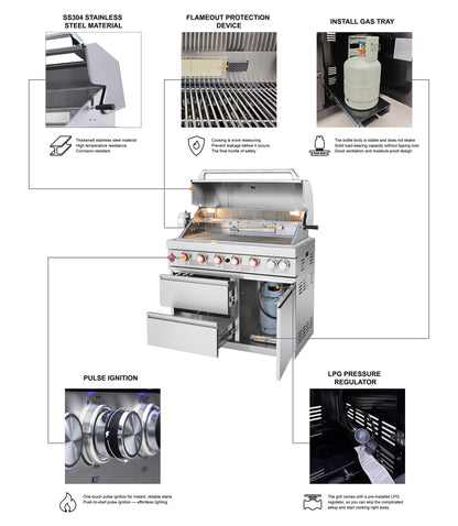 Outdoor Kitchen Island with 6+1 Burner Propane BBQ Grill – Stainless Steel