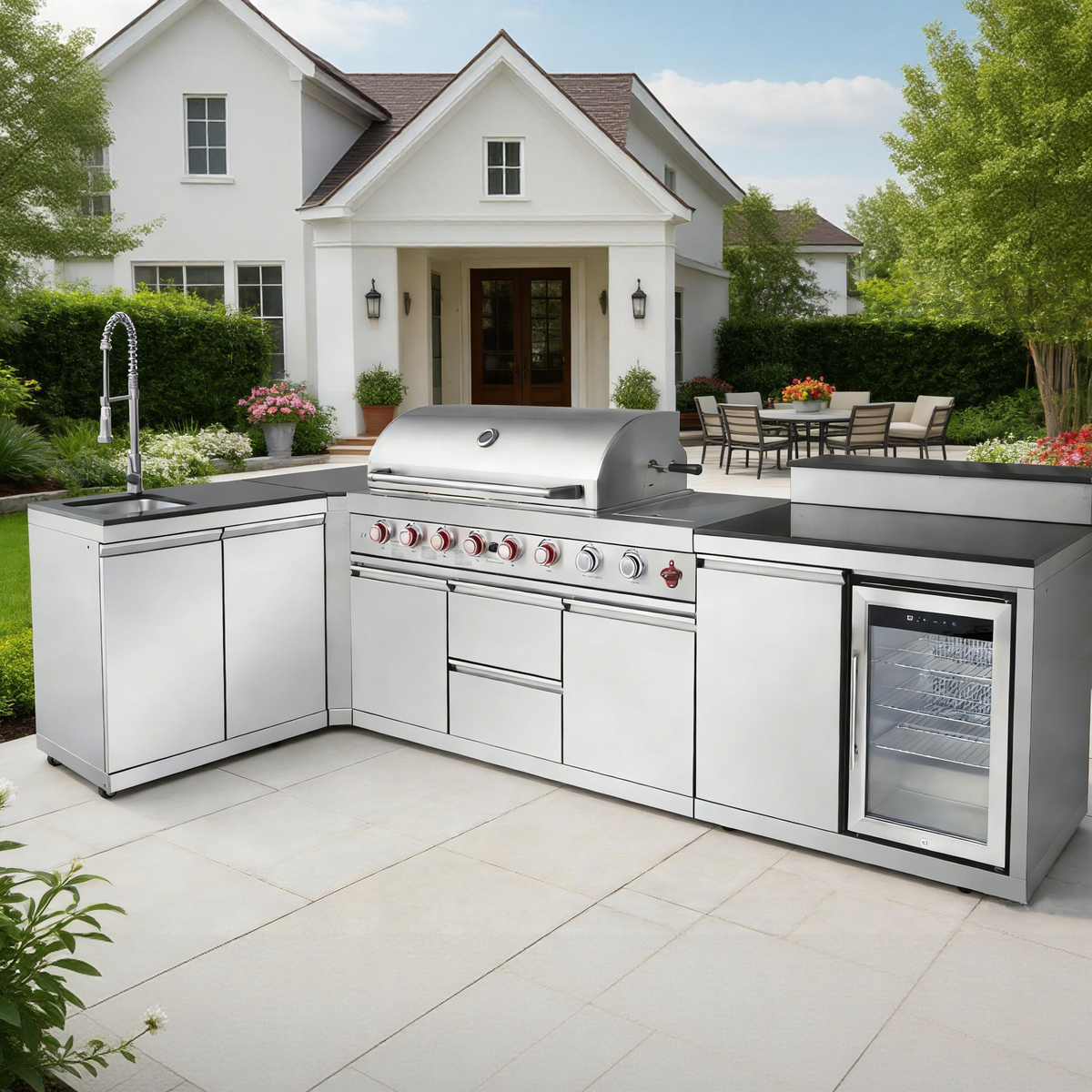 Outdoor Kitchen Island with 6+1 Burner Propane BBQ Grill – Stainless Steel