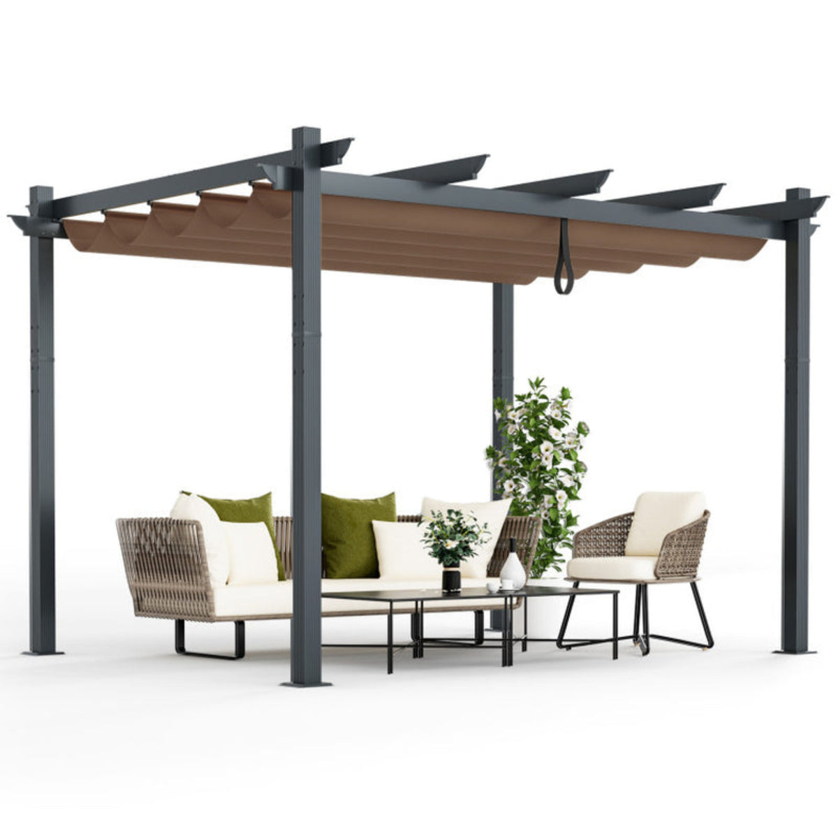 10 X 12 Feet Outdoor Aluminum Retractable Pergola Canopy Shelter Grape Trellis